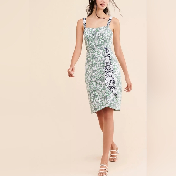 Anthropologie/Maeve Floral Green and White Dress - Picture 4 of 10